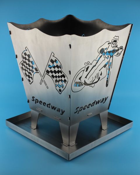 Feuerkorb Speedway - Feuerkorb mit Flaggen und Speedwayfahrer als Motiv