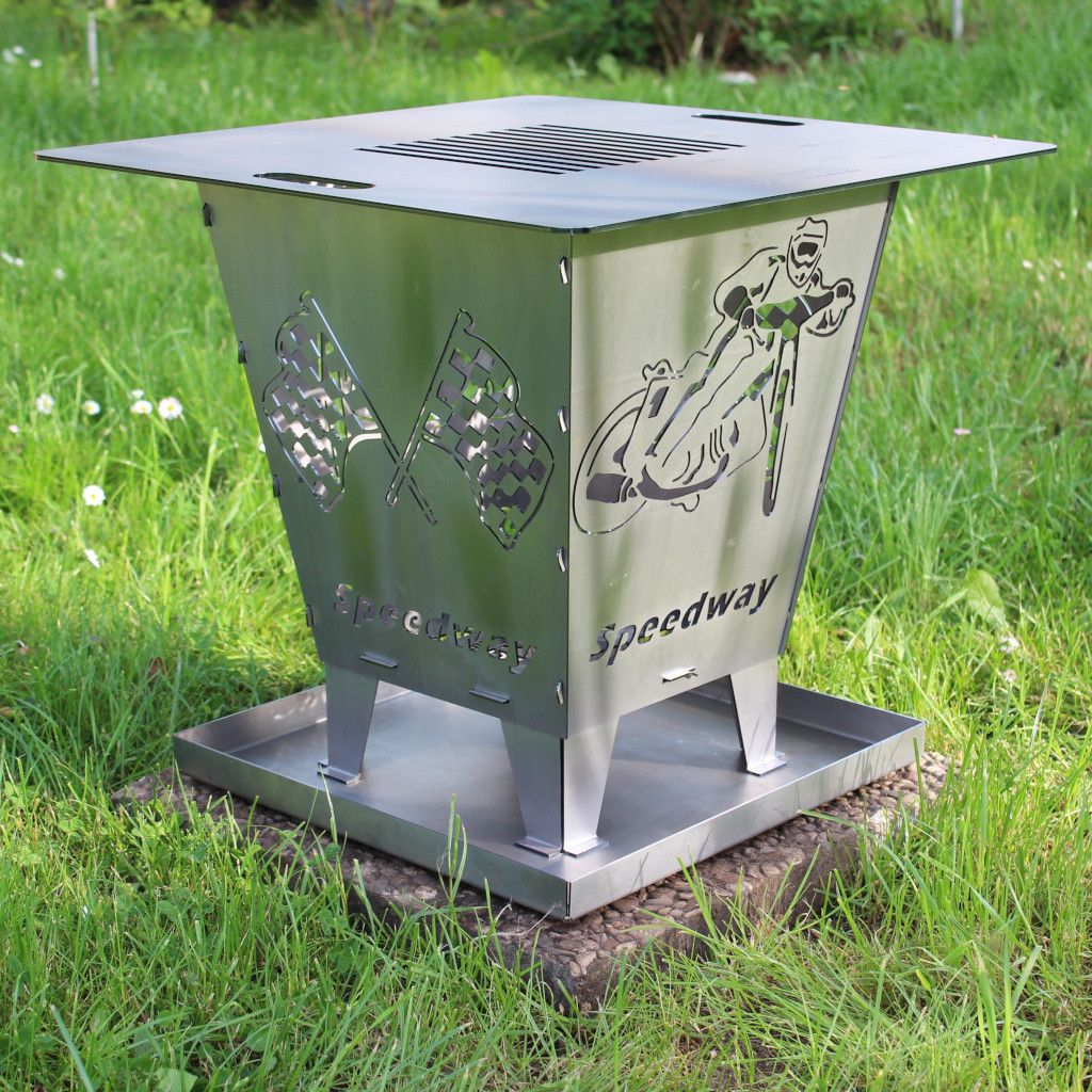 Feuerkorb Speedway mit quadratischer Feuerplatte zum Grillen_Metallbau Nickel Design