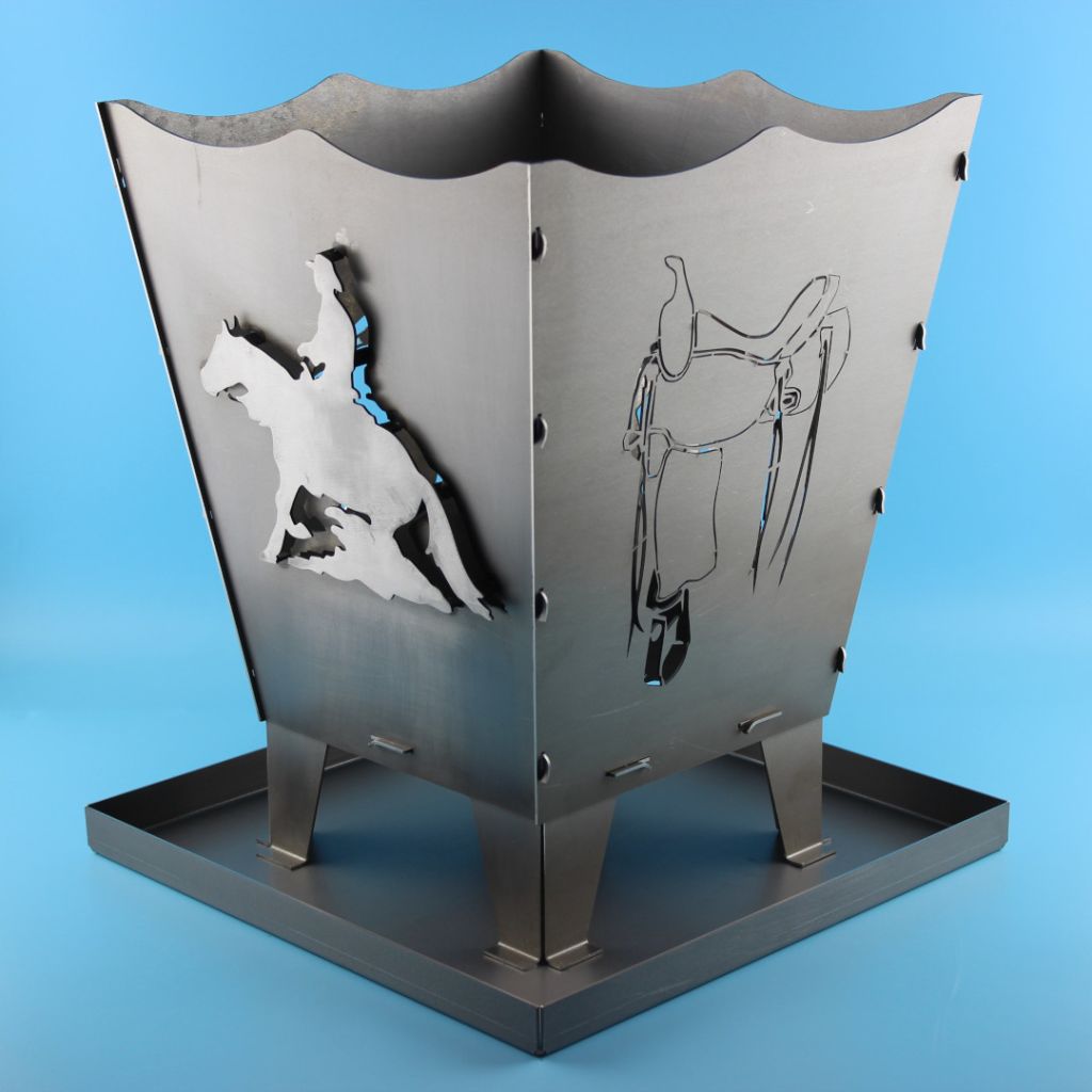 Feuerkorb „Westernreiten“ Design 2 mit Reining Reiter in 3D